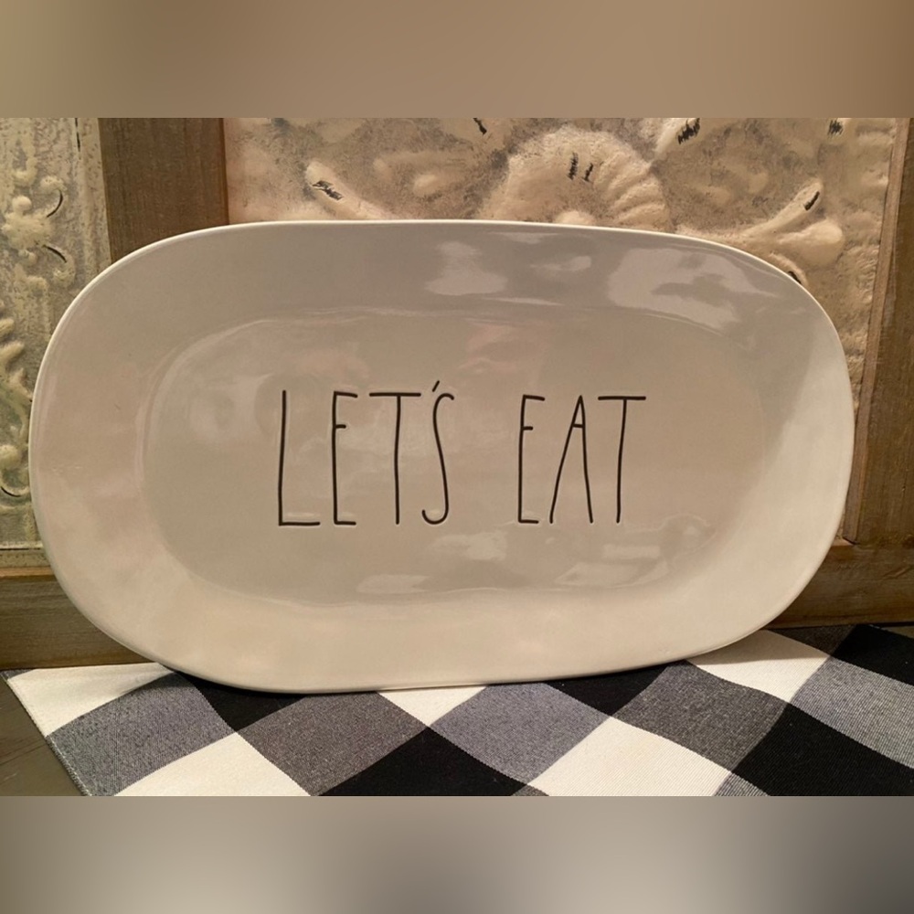 Rae Dunn White oval Ceramic serving Platter - LET’S EAT - Brand new